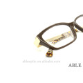 2015 double color designer optical frames acetate hand made spectacles eyeglasss with golden metal temple